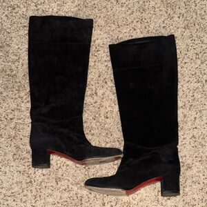 Louboutin Black Knee-High Block Heel Boots